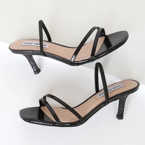 Steve Madden Loft Black Snake Strappy Heeled Sandal - Picture 3 of 5